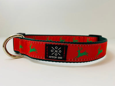 Red & Green Reindeer Dog Collar - Fetch Dog