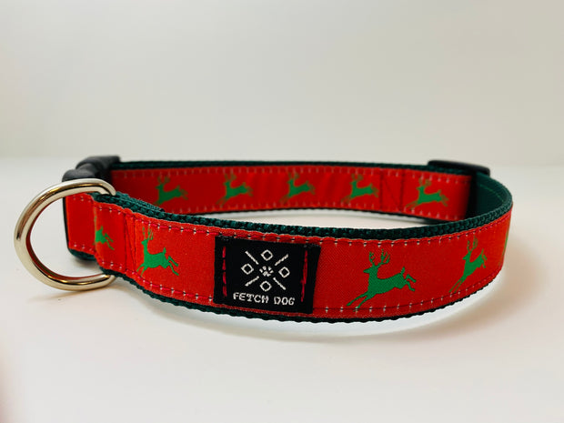Red & Green Reindeer Dog Collar