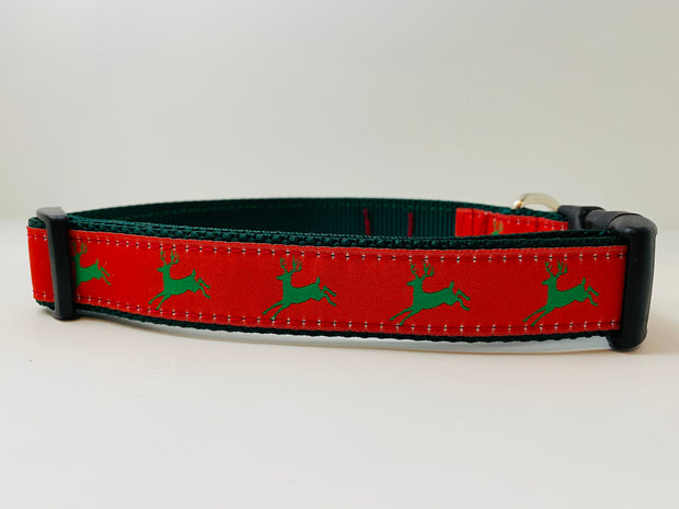 Red & Green Reindeer Dog Collar
