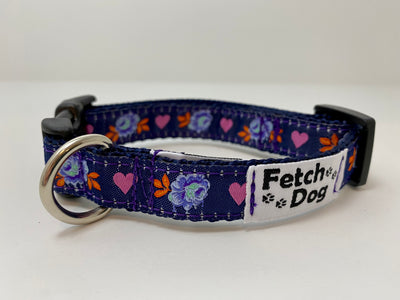 Painted Roses Navy Small Dog Collar
